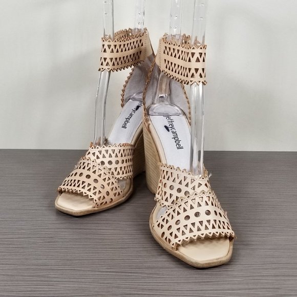 Jeffrey Campbell Besante Strappy Wedge Sandal, Tan Leather, Womens Size 6.5 M - Picture 4 of 11